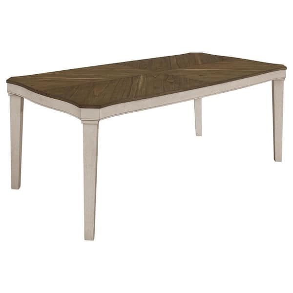 Benjara 78.75 in. Brown and Cream Wood Top 4 Legs Dining Table (Seat of 6)