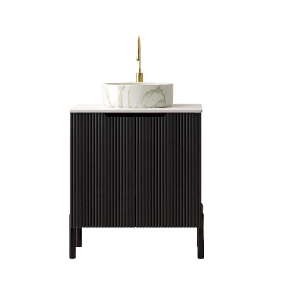 24 in. Freestanding Black Bath Vanity with Carrara White Sintered Stone Top Unassembled price history on PriceWatchPro