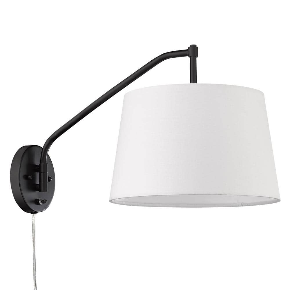 Matte Black Adjustable Swing Arm Sconce with White Shade