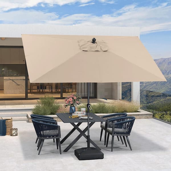 6.5 ft. x 10 ft. Square Aluminum Auto-Tilt Outdoor Market Patio Umbrella in Taupe