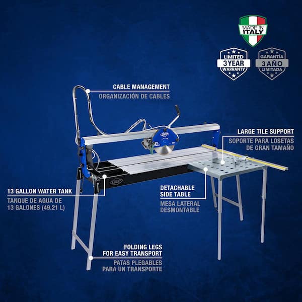 QEP 1.8 HP Motor 10 in. Blade Corded Bridge Wet Tile Saw for Large