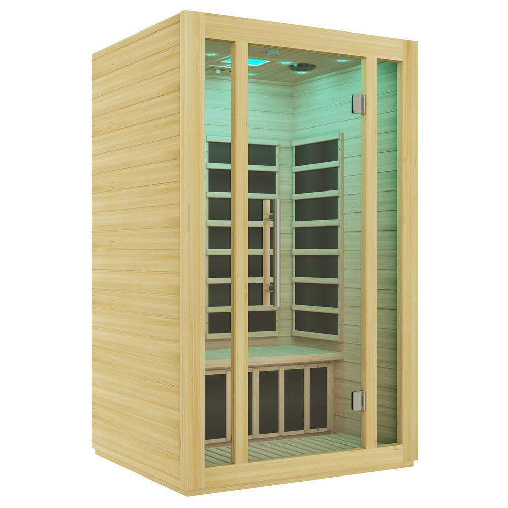 Home Sauna Room 2-Person Hemlock Wooden Indoor Infrared Sauna Spa with Touch Control Panel