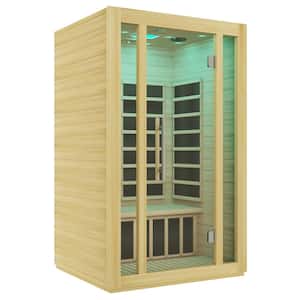 Home Sauna Room 2-Person Hemlock Wooden Indoor Infrared Sauna Spa with Touch Control Panel