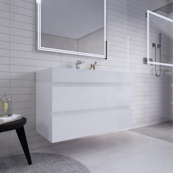 Monterey 42 in. W x 20 in. D x 26 in. H Single Sink Floating Bath Vanity in High Gloss White with White Acrylic Top