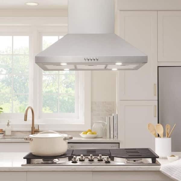 Vissani Siena 30 in. 350CFM Convertible Kitchen Island Pyramid Range Hood in Stainless Steel w/ Charcoal Filters and LED Lights, Silver