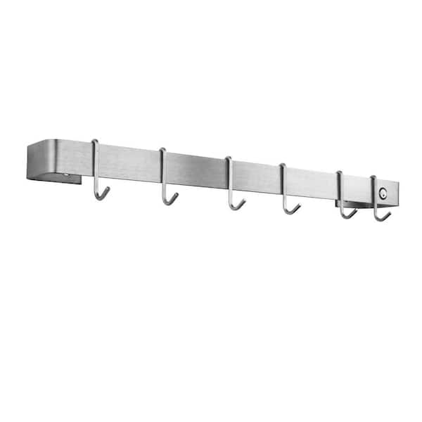 Handcrafted 36 in. Stainless Steel Wall Rack Utensil Bar with 6-Hooks