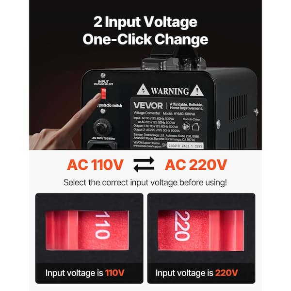 VEVOR Voltage Converter Transformer 500VA Heavy Duty Step Up/Down