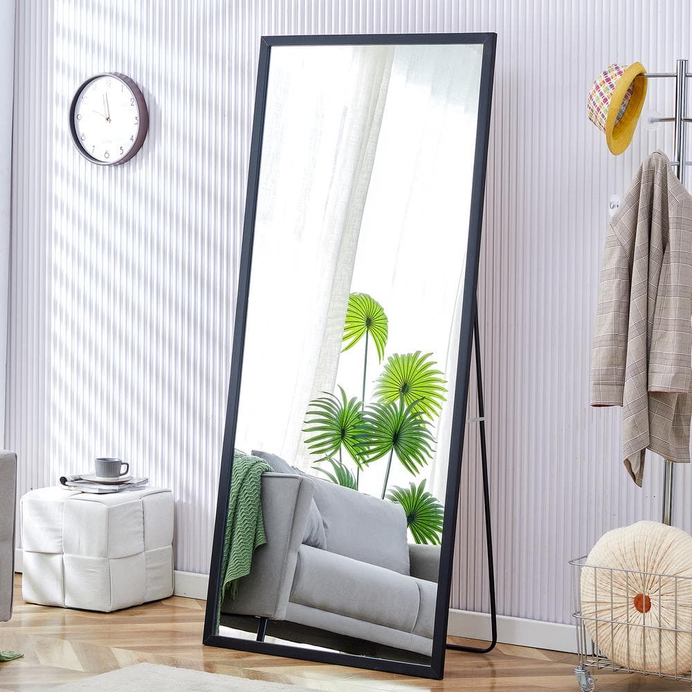 New Modern Black 31.5 in. W x 71 in. H Rectangle Solid Wood Full Length Mir
