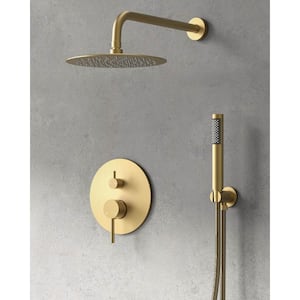 Pressure Balance 2-Spray Wall Mount 10 in. Fixed and Handheld Shower Head 2.5 GPM in Brushed Gold