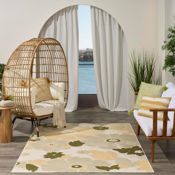 Nourison Aloha Ivory Green 4 ft. x 6 ft. Floral Contemporary Area