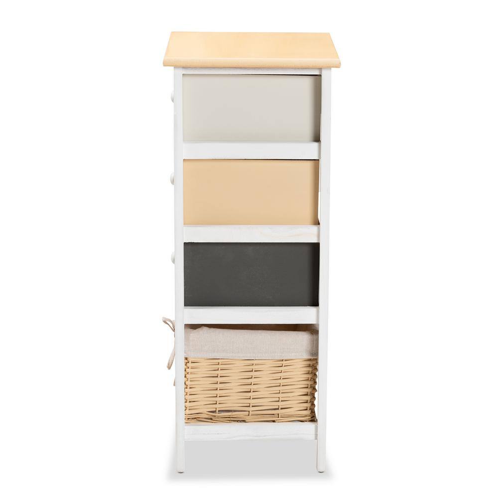 Multi-Colored Wood 3-Drawer Storage Unit with Basket