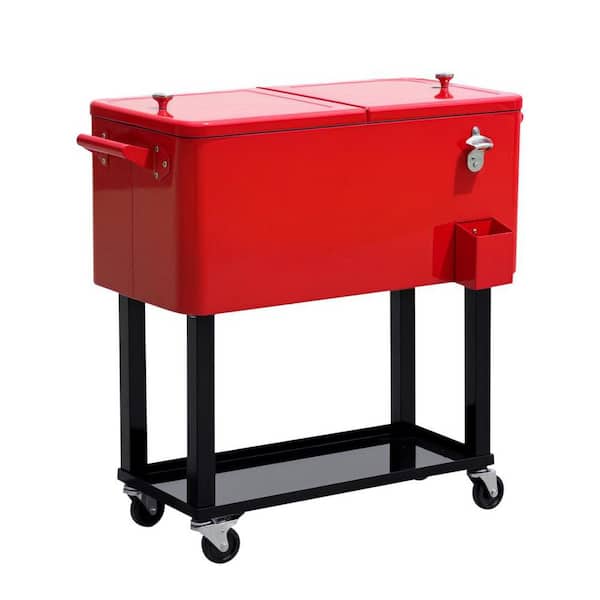 35.5 in. 80 qt. Outdoor Rolling Cooling Bins Ice Chest Cooler on Wheels in Red