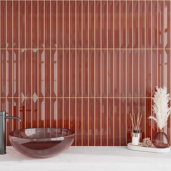 Horizonte 2 in. x 8 in. Glossy Caramel Ceramic Deco Subway Wall Tile Sample