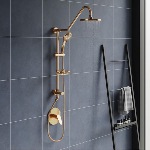 Kauai 6-Spray Patterns 1.8 GPM 8 in. Wall Mount Dual Shower Heads in Brushed Gold Kauai 6-Spray Patterns 1.8 GPM 8 in. Wall Mount Dual Shower Heads in Brushed Gold