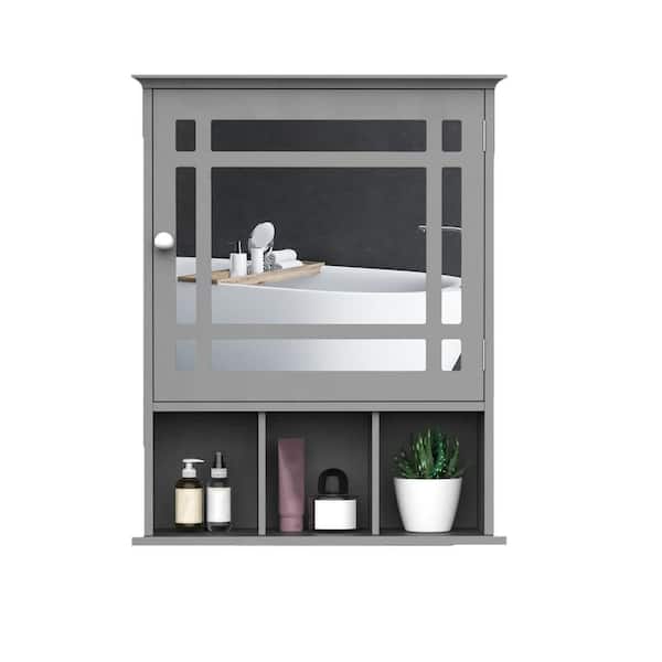 19 in. W x 23.5 in. H Rectangular Gray MDF Surface Mount Medicine Cabinet with Mirror, with Storage Shelves
