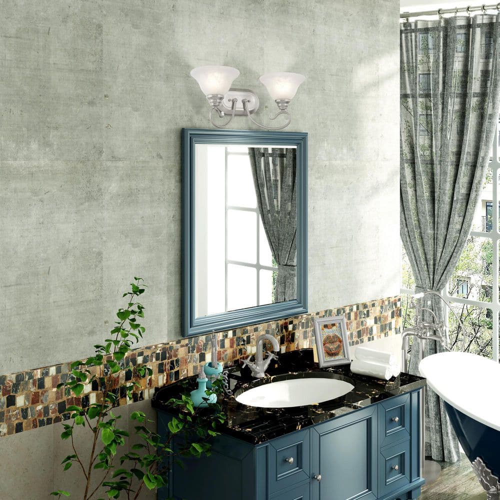 Brushed Nickel 2-Light Vanity with White Alabaster Glass