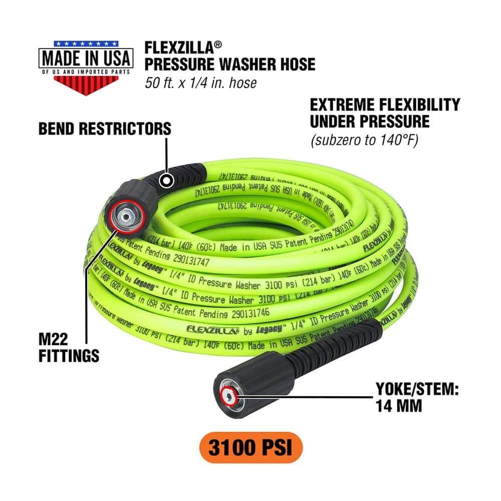 Flexzilla Green 1/4 in x 50 ft Pressure Washer Hose with M22 Fittings
