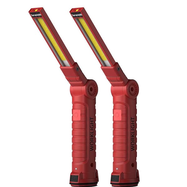 Rechargeable LED Work Light Grill Light with Magnetic Base, 360° Rotate Mechanic Light for Car Repair (2-Pack Red)