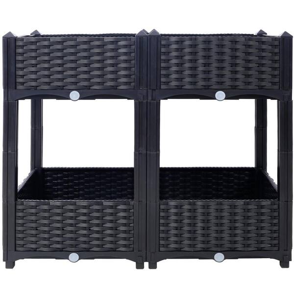 Unbranded - Black 32 in. x 16 in. x 28 in. Plastic Planter Raised Beds Elevated Garden Box with Drainage Plug for Vegetable, Herb