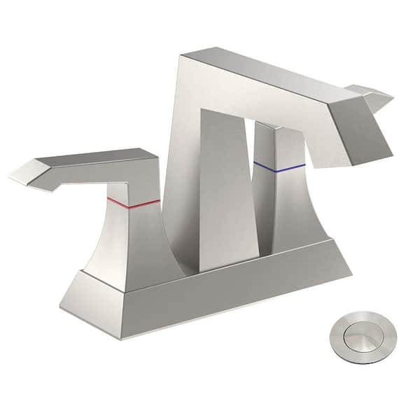 Unbranded 4 in. Centerset Double Handle Bathroom Faucet with Drain Kit Included in Brushed Nickel