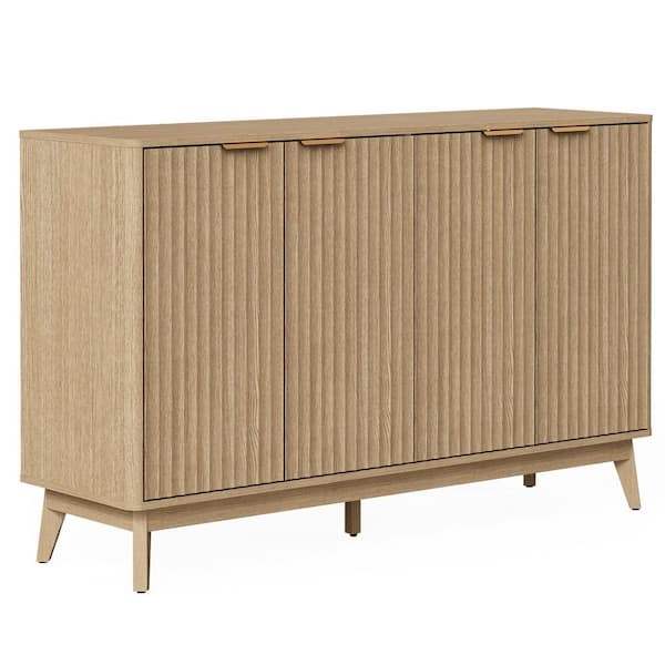 Cabinson Natural Oak 55 in. W x 15. 75 in. D x 34. 45 in. H Sideboard Buffet Cabinet and 4 Doors