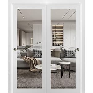 64 in. x 96 in. 1-Panel White Finished Pine Wood Sliding Door with Closet Bypass Hardware