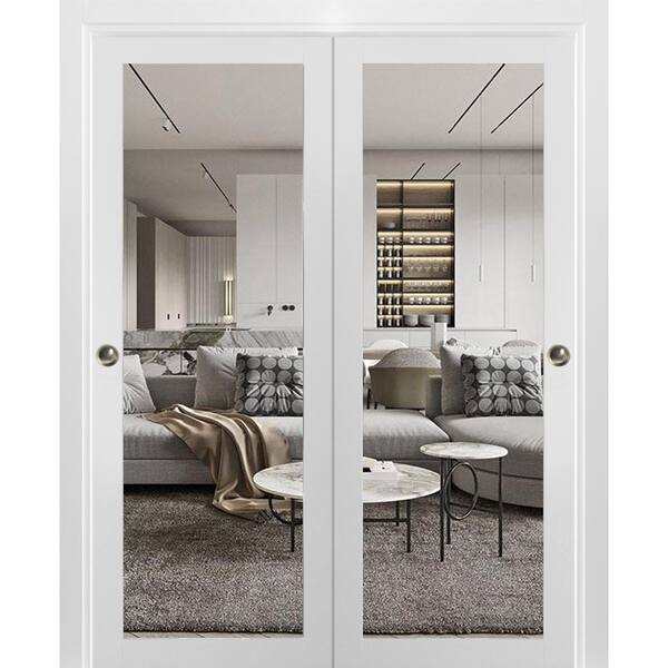 64 in. x 96 in. 1-Panel White Finished Pine Wood Sliding Door with Closet Bypass Hardware