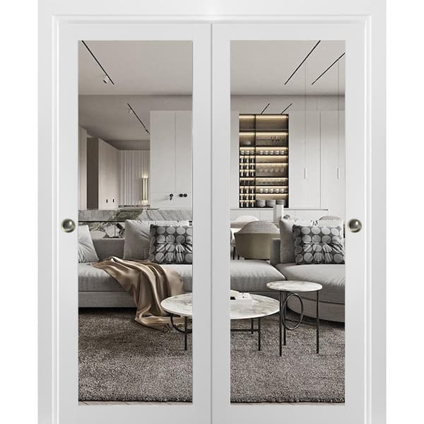 84 in. x 96 in. 1 Panel White Finished Pine Wood Sliding Door with Closet Bypass Hardware