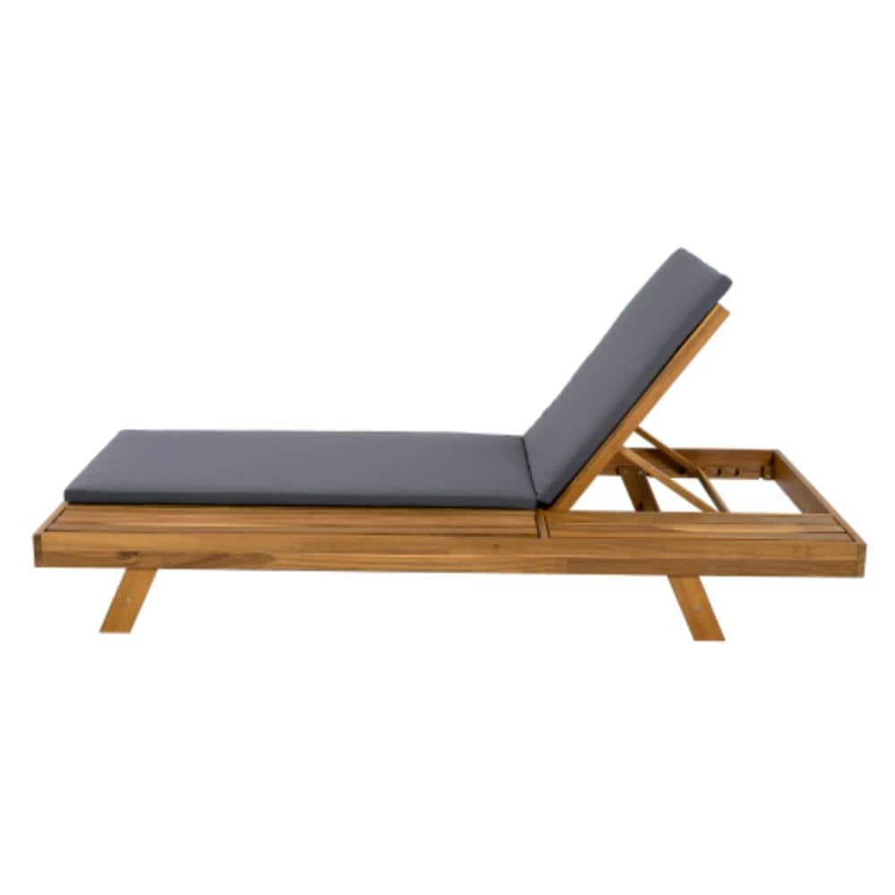 Brown 1-Piece Acacia Wood Outdoor Patio Chaise Lounge with Dark Gray Cushions price history on PriceWatchPro
