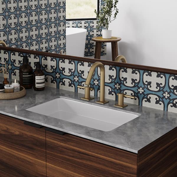 8 in. Widespread Double Handle High-Arc Bathroom Faucet Water-Saving With Drain Kit In Brushed Gold