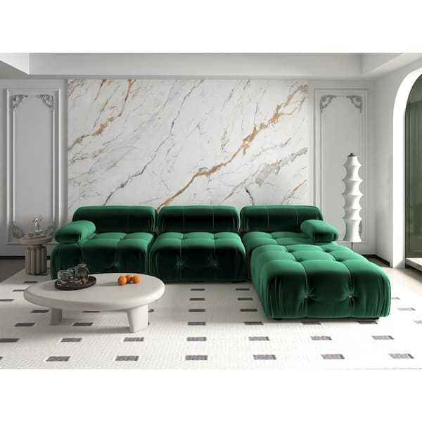 103.95 in. W Square Arm Velvet L Shaped Modular Free Combination Sofa with Ottoman in Green