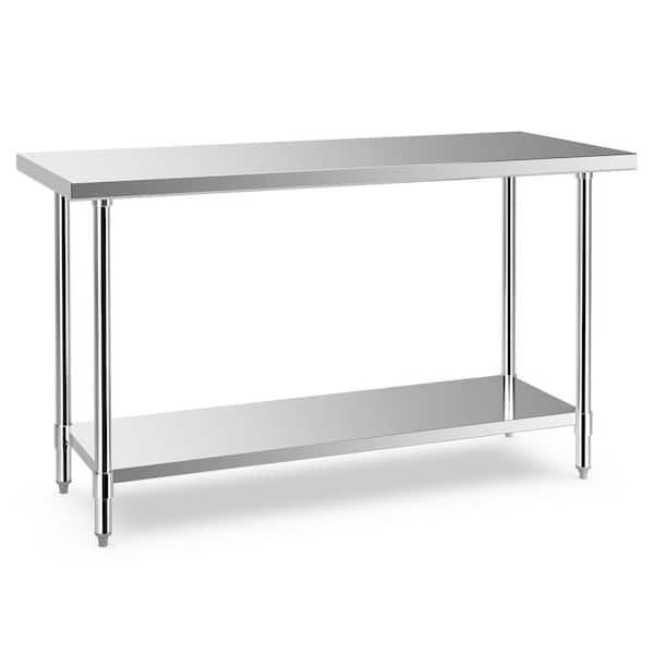 Unbranded 60 in. Silver Stainless Steel Kitchen Prep Table Kitchen Utility Table with Adjustable Undershelf