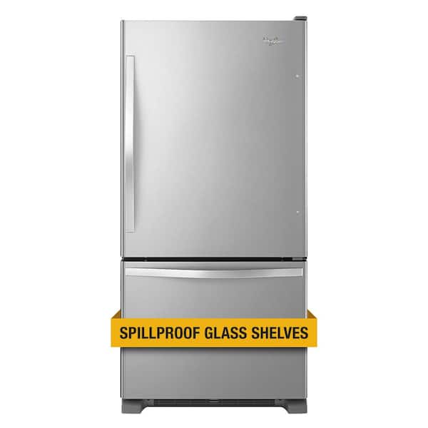 Whirlpool 22 cu. ft. Bottom Freezer Refrigerator in Stainless Steel with Spill Guard Glass Shelves