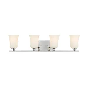 4-Light Chrome Square Bath Vanity Light with Etched White Glass