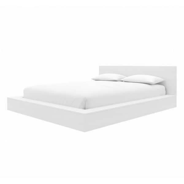 Kanso White Frame Queen Size Low Profile Platform Bed with Headboard