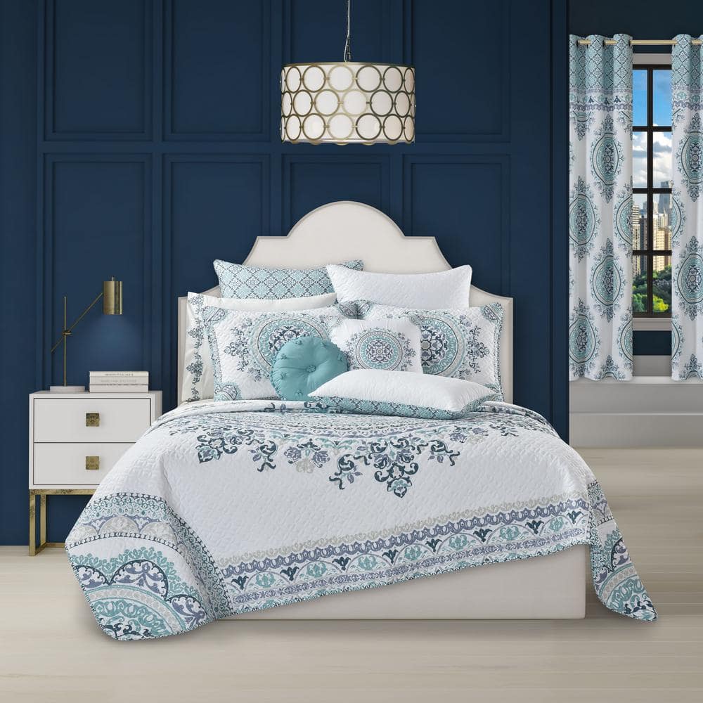 Afton Blue Polyester Full/Queen Quilt Set (3-Piece)