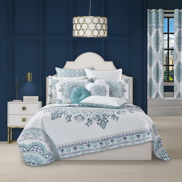Unbranded Afton Blue Polyester Full/Queen Quilt Set (3-Piece)