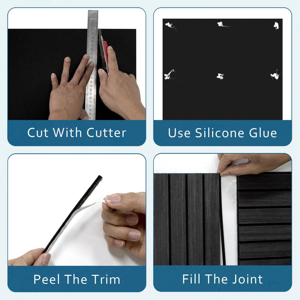 Black 3D Acoustic Wood Slat Wall Panels, 47.2" x 23.62"