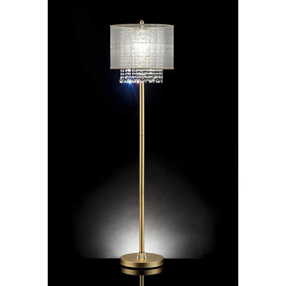 Sophisticated White Fabric Drum Shade Floor Lamp with Crystal Accents
