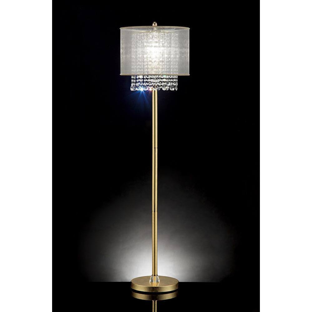 Sophisticated White Fabric Drum Shade Floor Lamp with Crystal Accents