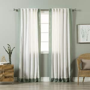 White Linen/Spruce Linen Rod Pocket Room Darkening Curtain - 52 in. W x 84 in. L (Set of 2)