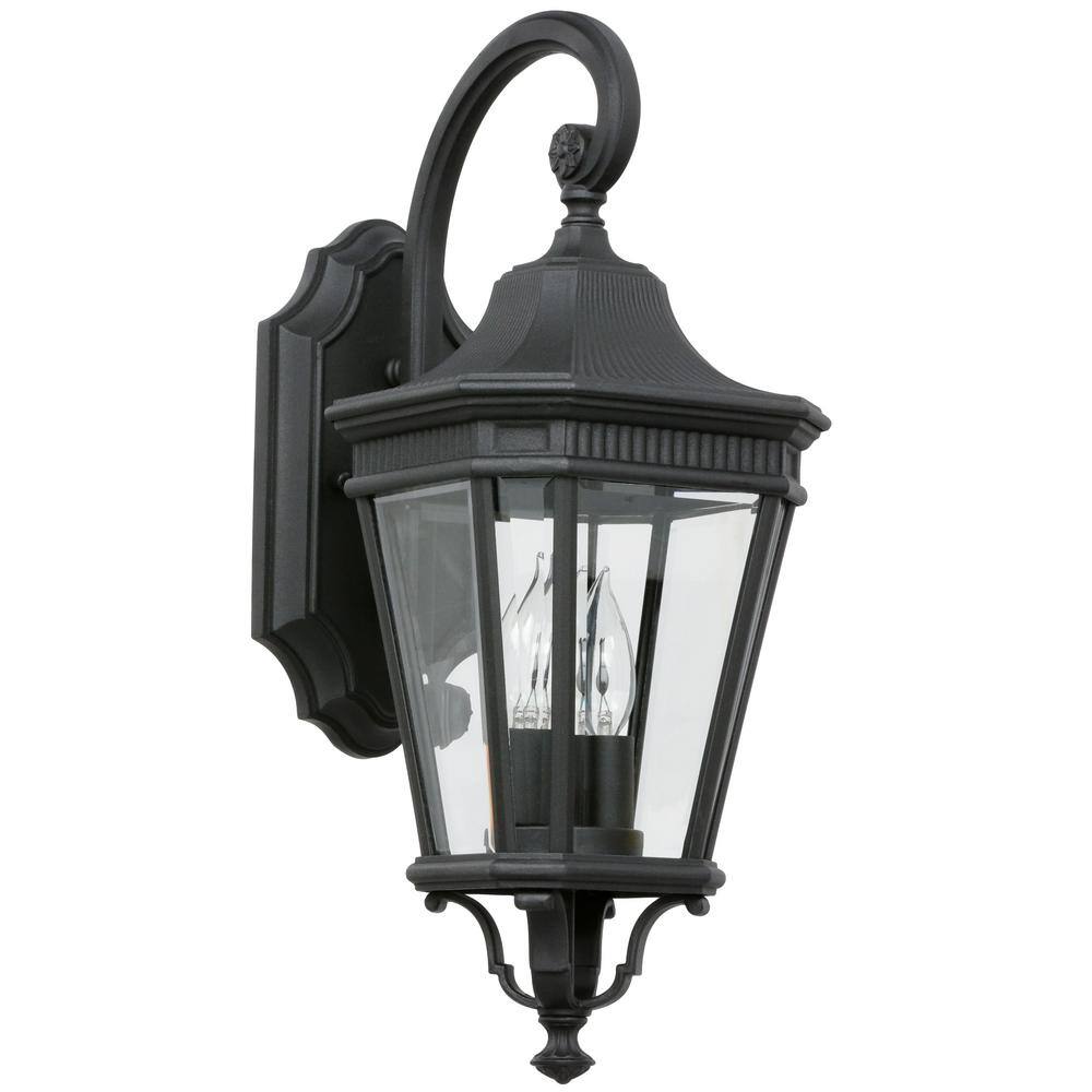 Black Metal and Clear Glass Outdoor Lantern Sconce