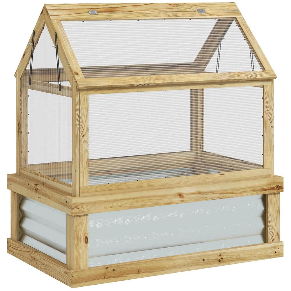 36 in. x 23 in. x 39 in. Deluxe Raised Garden Bed with Wood Greenhouse, Pla