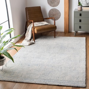 Abstract Ivory/Blue 6 ft. x 6 ft. Geometric Square Area Rug