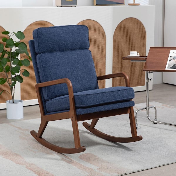 aisword Set of 2, 25.2 in. W 2-in-1 Convertible Comfy Boucle Upholstered High Back Wooden Rocking Chair Arm Chair - Navy