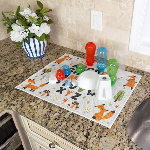 18 in. x 24 in. Alphabet Super-Absorbent Washable Cotton Large Baby Bottle and Dish Thin Drying Mat
