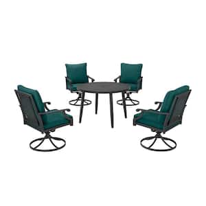 Braxton Park 5-Piece Black Steel Outdoor Patio Dining Set with CushionGuard Malachite Green Cushions