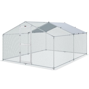 13.1 ft. x 9.8 ft. x 6.6 ft. Metal Chicken Coop Large Chicken Run Peaked Roof Walk-In Poultry Pen Cage Poultry Fencing
