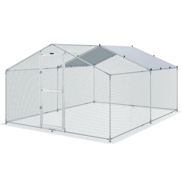 VEVOR 13.1 ft. x 9.8 ft. x 6.6 ft. Metal Chicken Coop Large Chicken Run ...