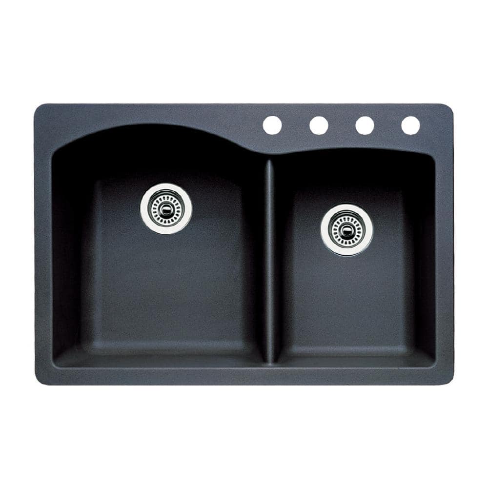 Diamond Dual-Mount Granite 33 in. 4-Hole 60/40 Double Bowl Kitchen Sink in 